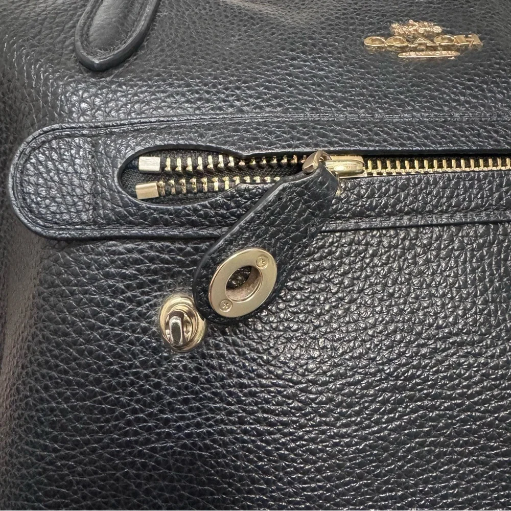 Coach Taylor Tote Light Gold/Black Pebble Leather Zip Top Closure Purse